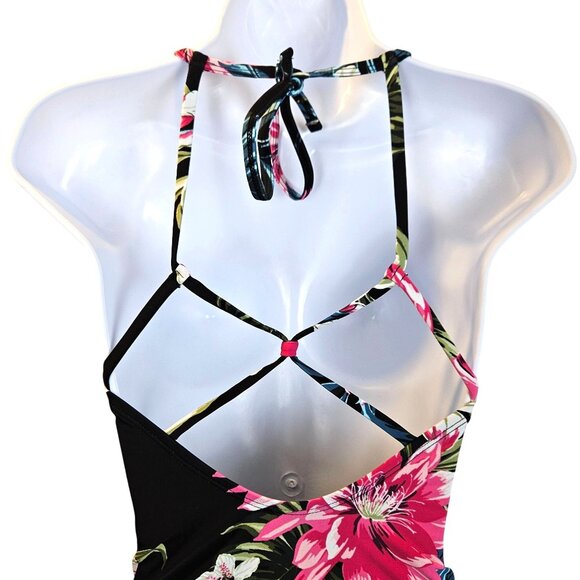 Kona Sol Womens High Coverage One-Piece Swimsuit Tropical Floral Print XS Beach - Picture 6 of 13